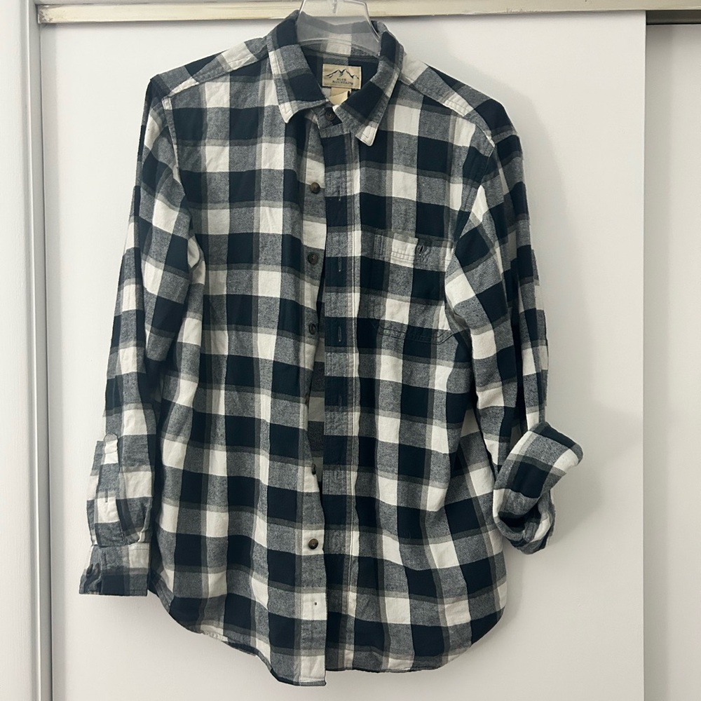 Men's Black and White Plaid Shirt